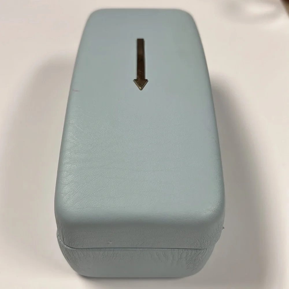 Karen Walker Light Blue Sunglasses Case with Gold Arrow Logo